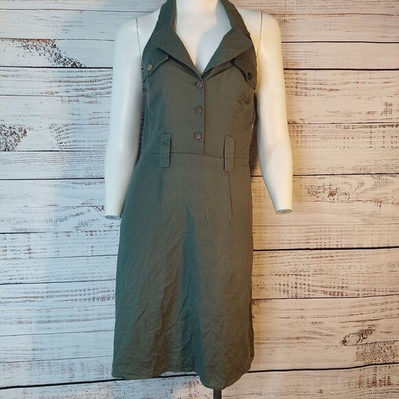 Womans Le Chateau Military Green Collared, Sleeveless Dress - Picture 2 of 12